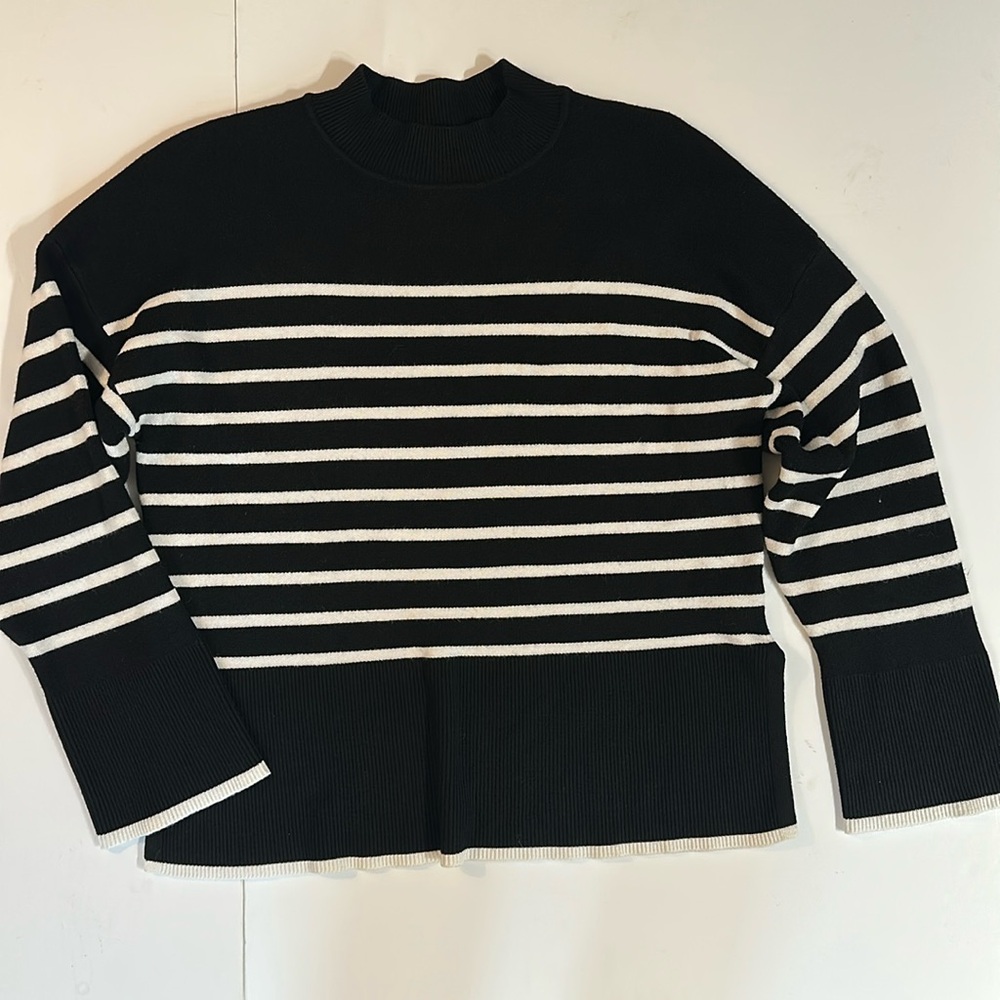 Primark striped boyfriend long polyester blend stretch white black sweater M